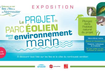 Flyer de l'exposition sur l'environnement marin fait par la société Éoliennes en Mer Îles d’Yeu et de Noirmoutier